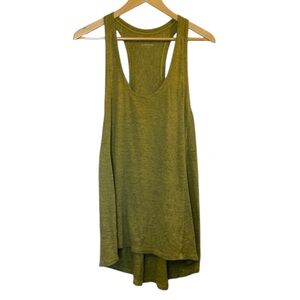 EILEEN FISHER Green/Chartreuse Striped Linen Blend Racerback High-Low Tank Top S